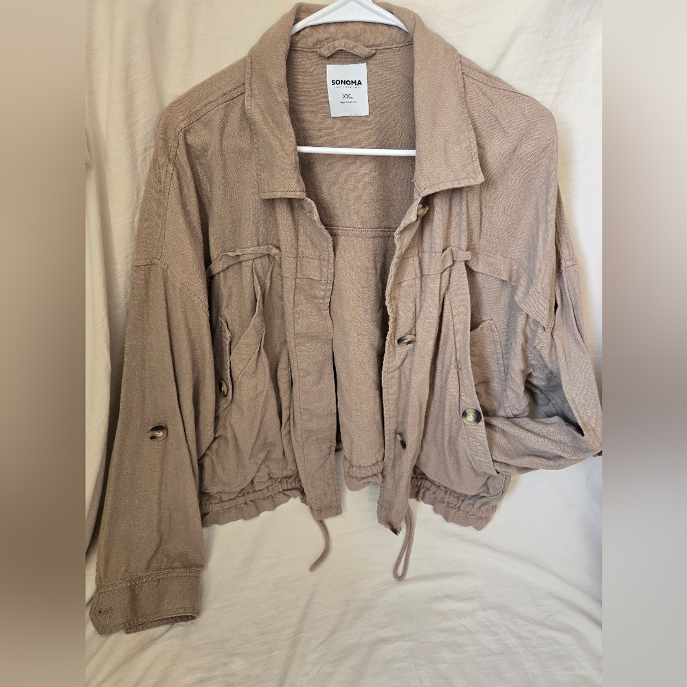 Sonoma Taupe Utility Jacket with Drawcord Hem - Women
